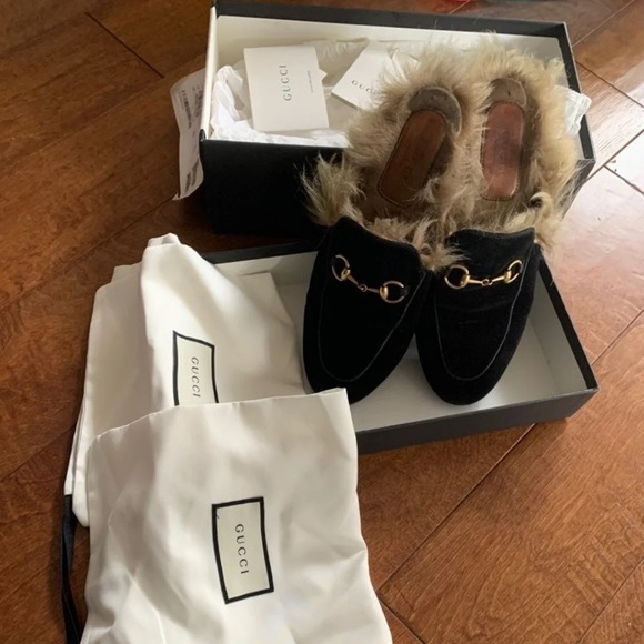 Gucci Shoes - Gucci Princetown Velvet Fur Mules